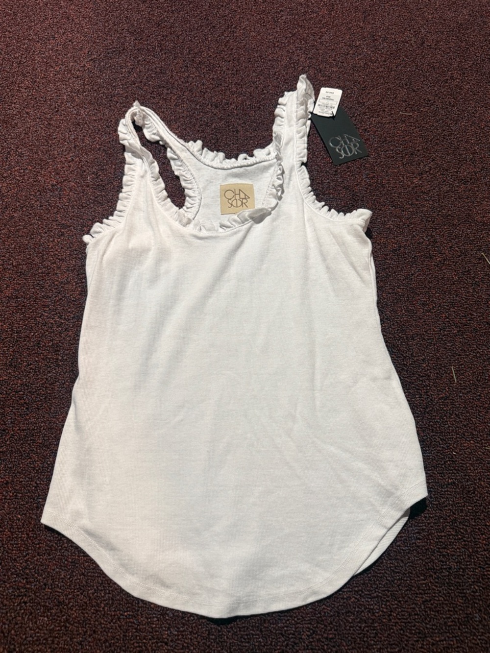 Chaser White Ruffle-Edge Racerback Tank Top